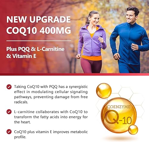 Miniatura 4 de NATURE TARGET CoQ10-400mg con PQQ, Omega-3s y L-Carnitina, Coenzima Q10 de alta absorción con BioPerine, Apoya el corazón, el cerebro, el sistema