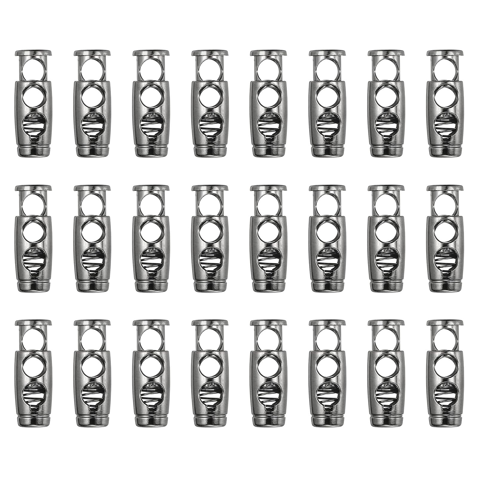 PATIKIL 24PCS Metal Cord Locks for Drawstrings Spring Cord Lock Toggles Stopper Clamp 2 Holes Adjustable Slider End Fastener for Paracord Outdoor Bag Shoes Backpack Black