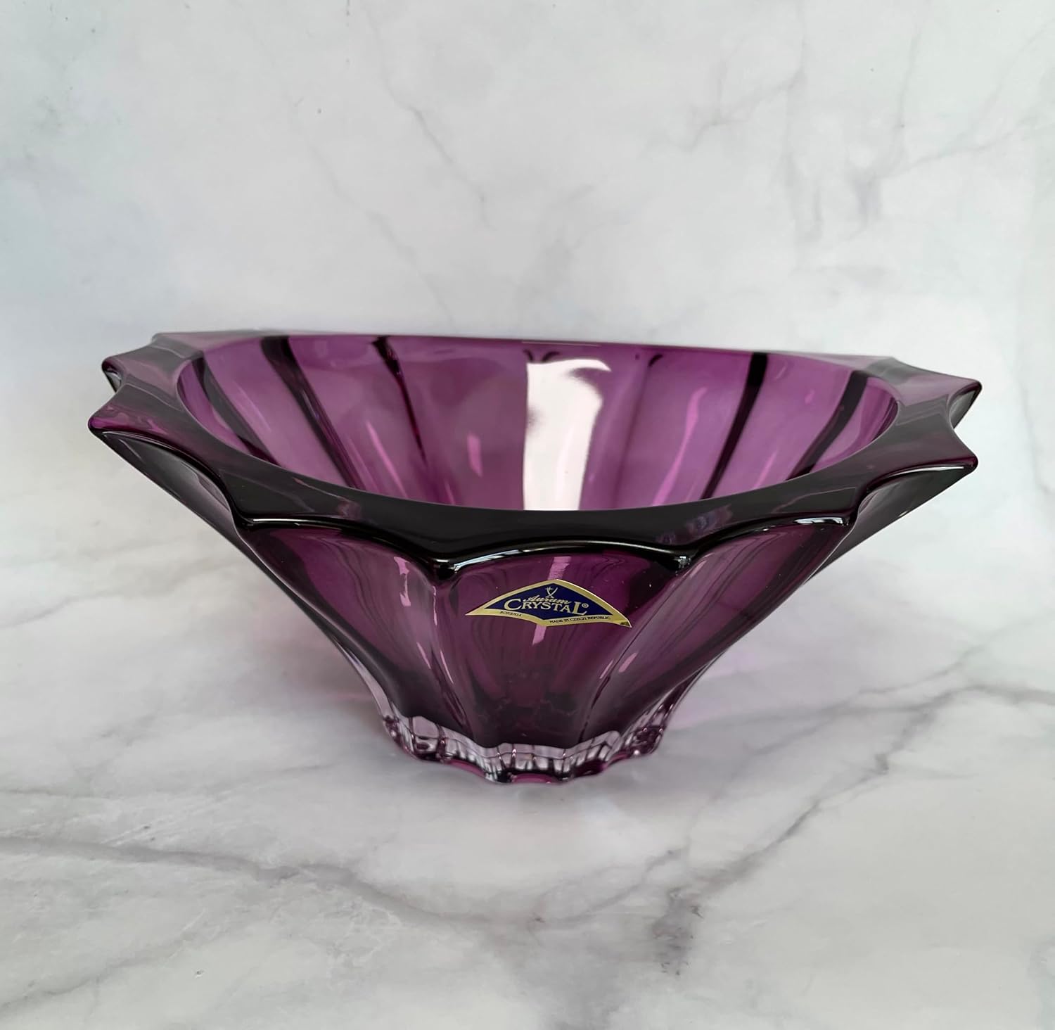 Czech Bohemian Crystal Glass Bowl 8'' Purple Vintage European Design Elegant Centerpiece Dish Fruits Desserts Home Decor Wedding Birthday Housewarming Anniversaries