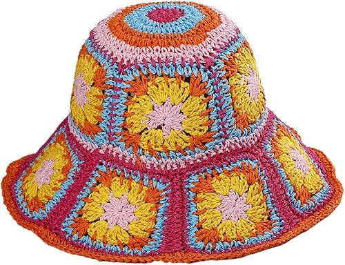 Miniatura 9 de Sombrero de paja para mujer, sombrero de pescador tejido floral, sombrero de pesca, sombrero de playa, gorra plegable tejida a mano