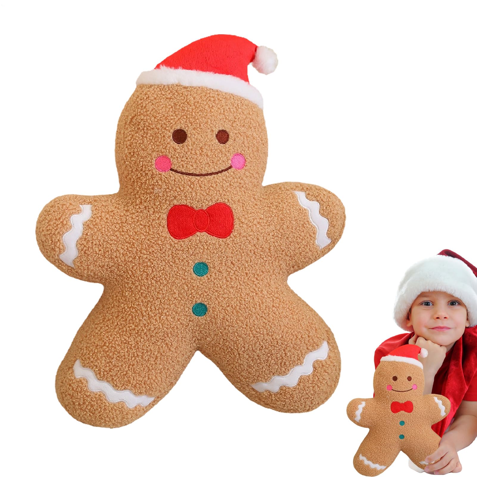 Peluche de Noël pain d'épice grand format : doudou décoratif de chambre