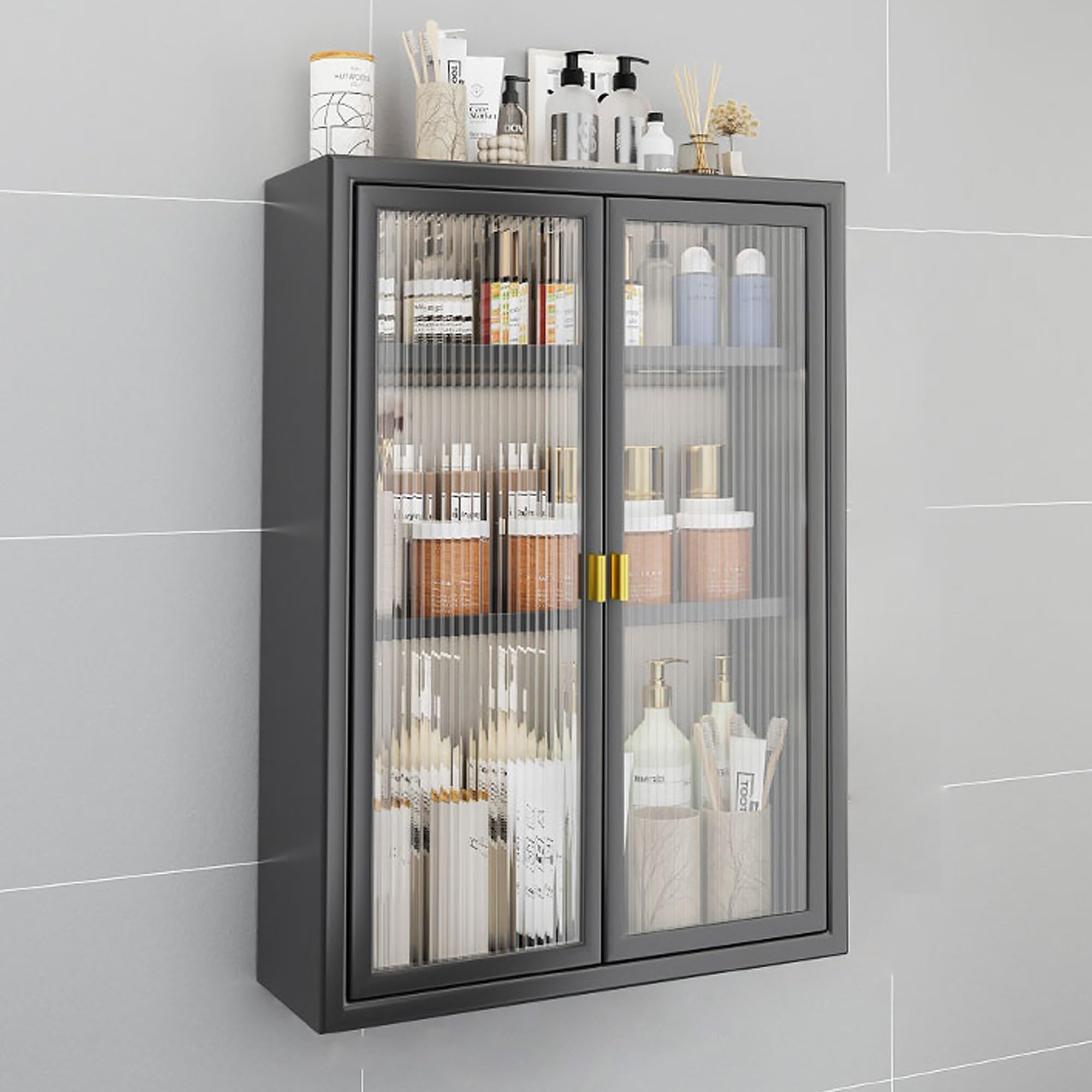 Armoire à pharmacie murale gain de place avec portes vitrées