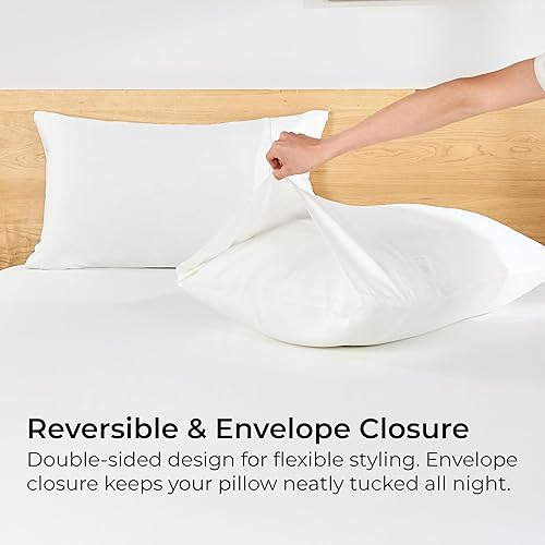 Miniatura 7 de GOKOTTA Juego de 2 fundas de almohada 100% rayón hechas de bambú, tamaño Queen, reversibles y con cierre de sobre para personas que duermen con