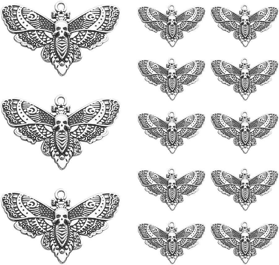 20 Pcs Vintage Moth Charms, Halloween Pendants, Silver Insect Charms for Jewelry Making, DIY Necklace Bracelet Making and Crafting