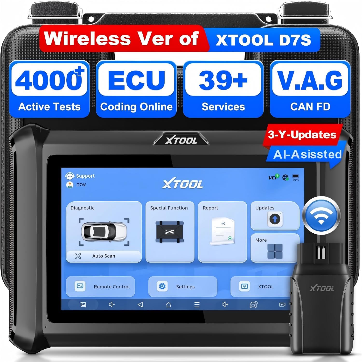 D7W Wireless Car Diagnostic Tool, 2026 Bidirectional OBD2 Scanner with Full System Diagnosis & ECU Coding, Automotive Fault Code Reader Featuring V.A.G Guide, PMI, 39+ Resets & 3-Year Updates