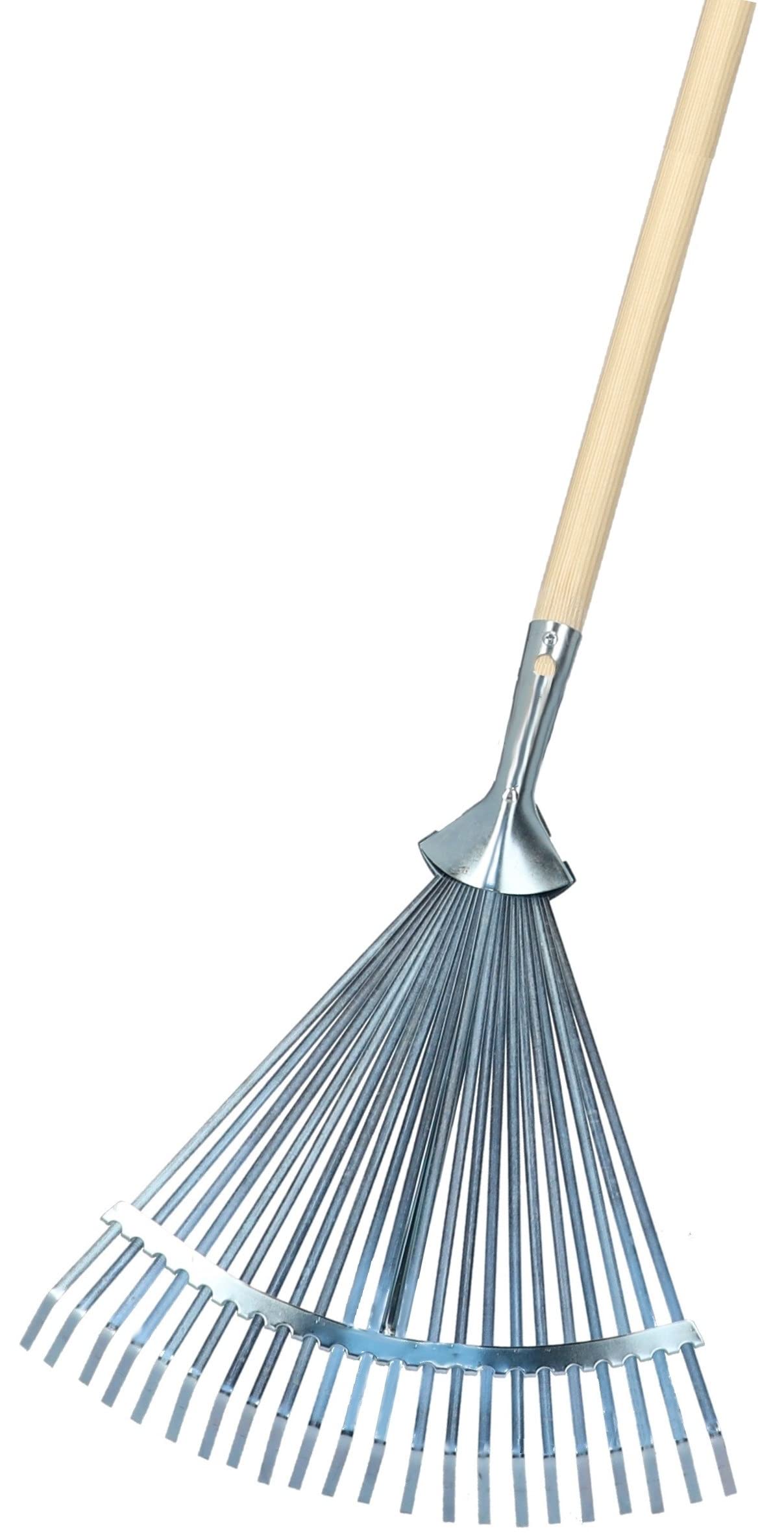 KOTARBAU® Rastrillo Jardín - Acero - 45 cm - Regulable - Rastrillo Hojas Jardín - con Mango 183 cm - Herramienta Robusta para Jardinería - Plateado y Madera Natural