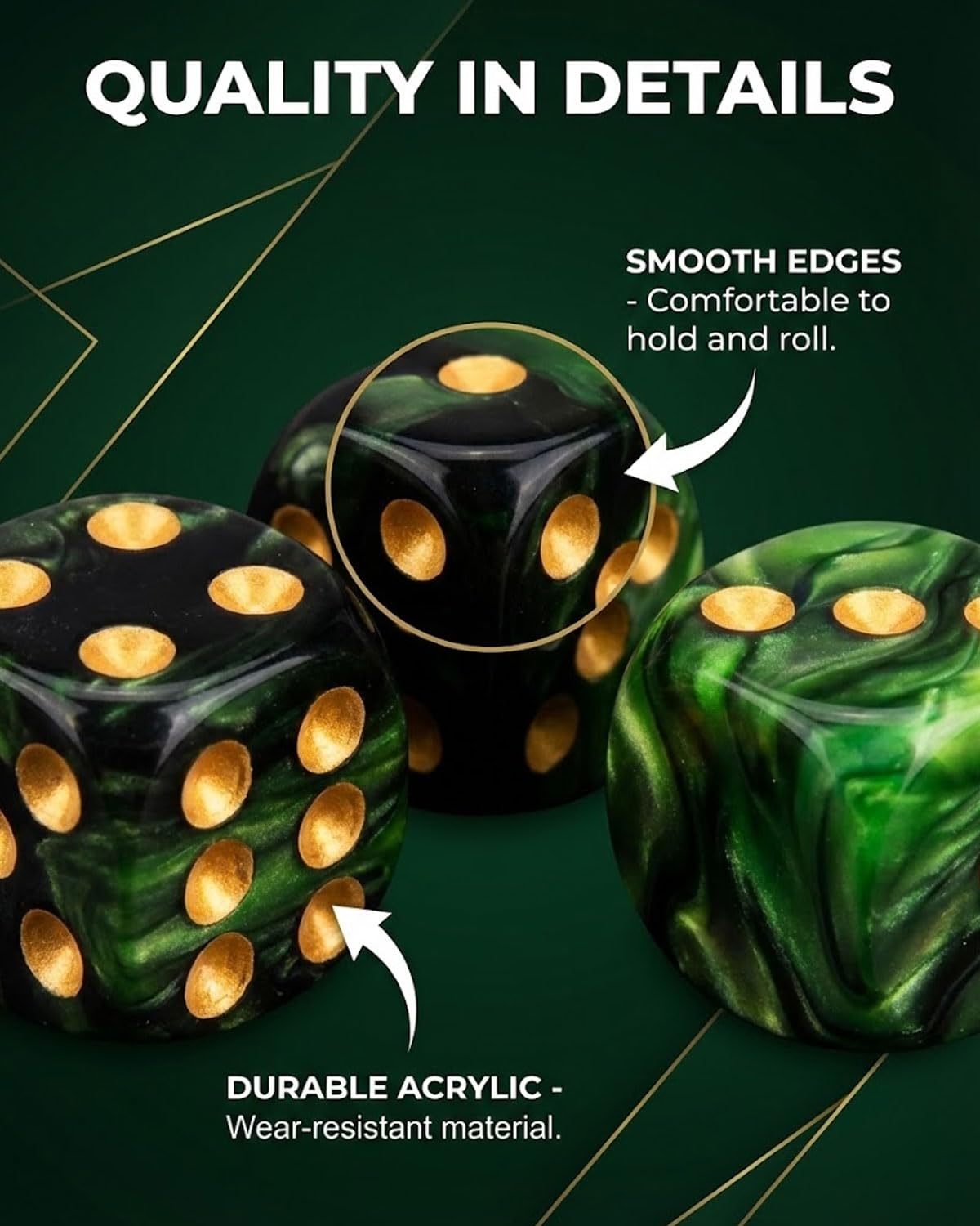 10 PCS Dados,16mm D6 Dados de Rol,Juego de Dado con Bolsa de Terciopelo para juegos de Rol,Mesa,Dice Football,Lecciones de Matemáticas(Negro-Verde)
