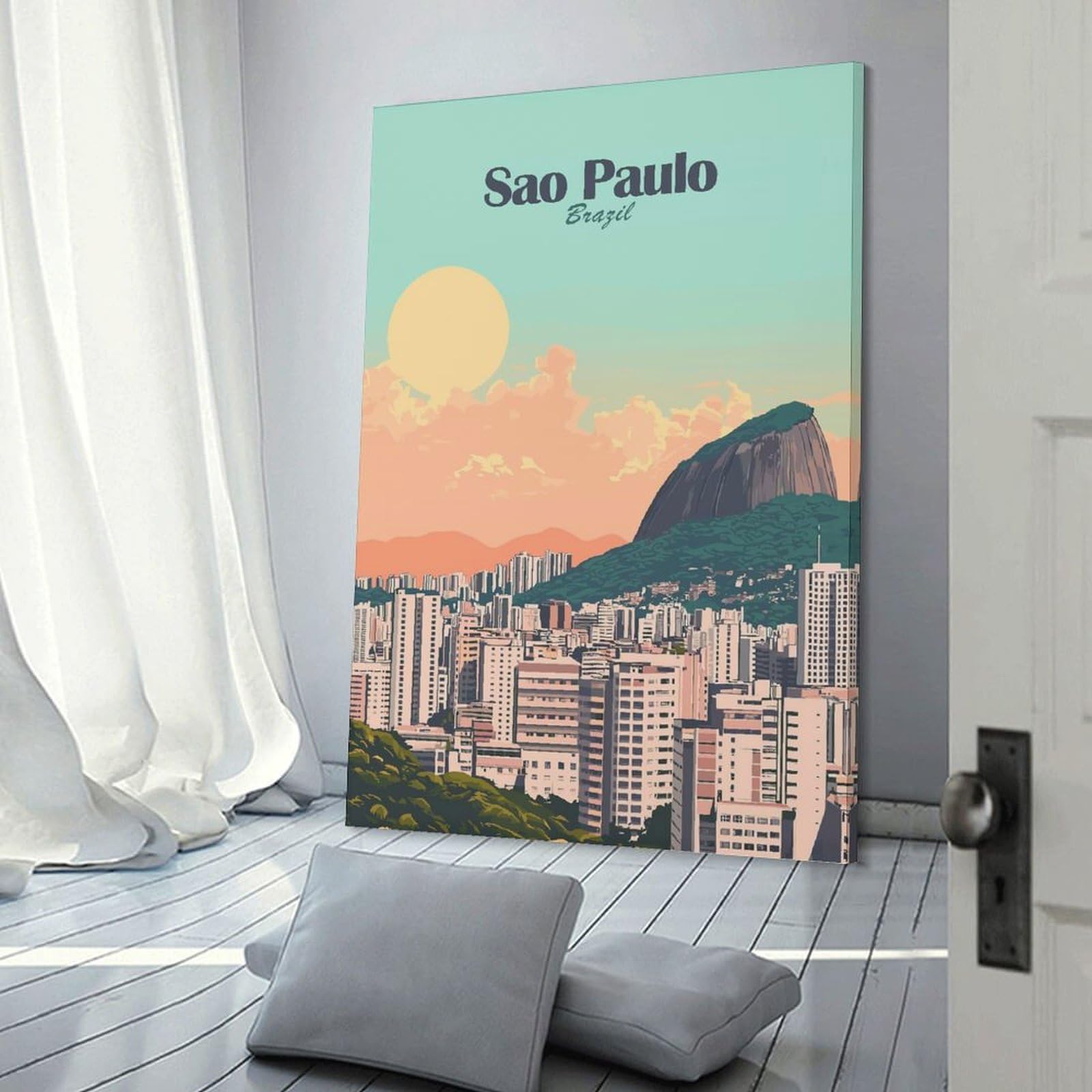 Junmoney Sao Paulo Cityscape(3) Home Decor Wall Art, 24x36inch(60x90cm), for Work Areas, Reading Rooms Or Studios, An Interior Accent for Desk Areas