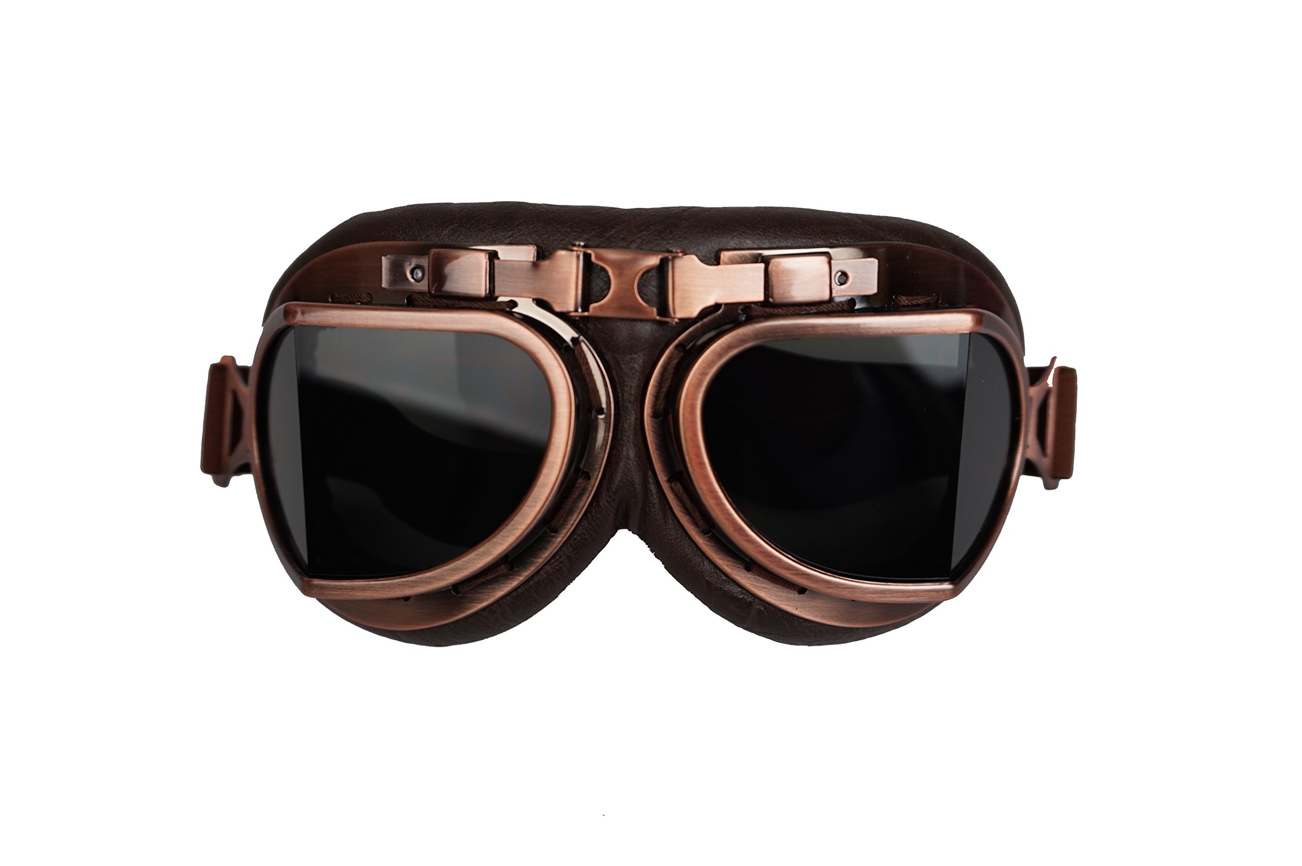 Retro Aviator Style Motorcycle goggle Helmet Eyewear T08 - Limited Edition Colors (Smoke Lens/Brown Padding/Copper Frame)
