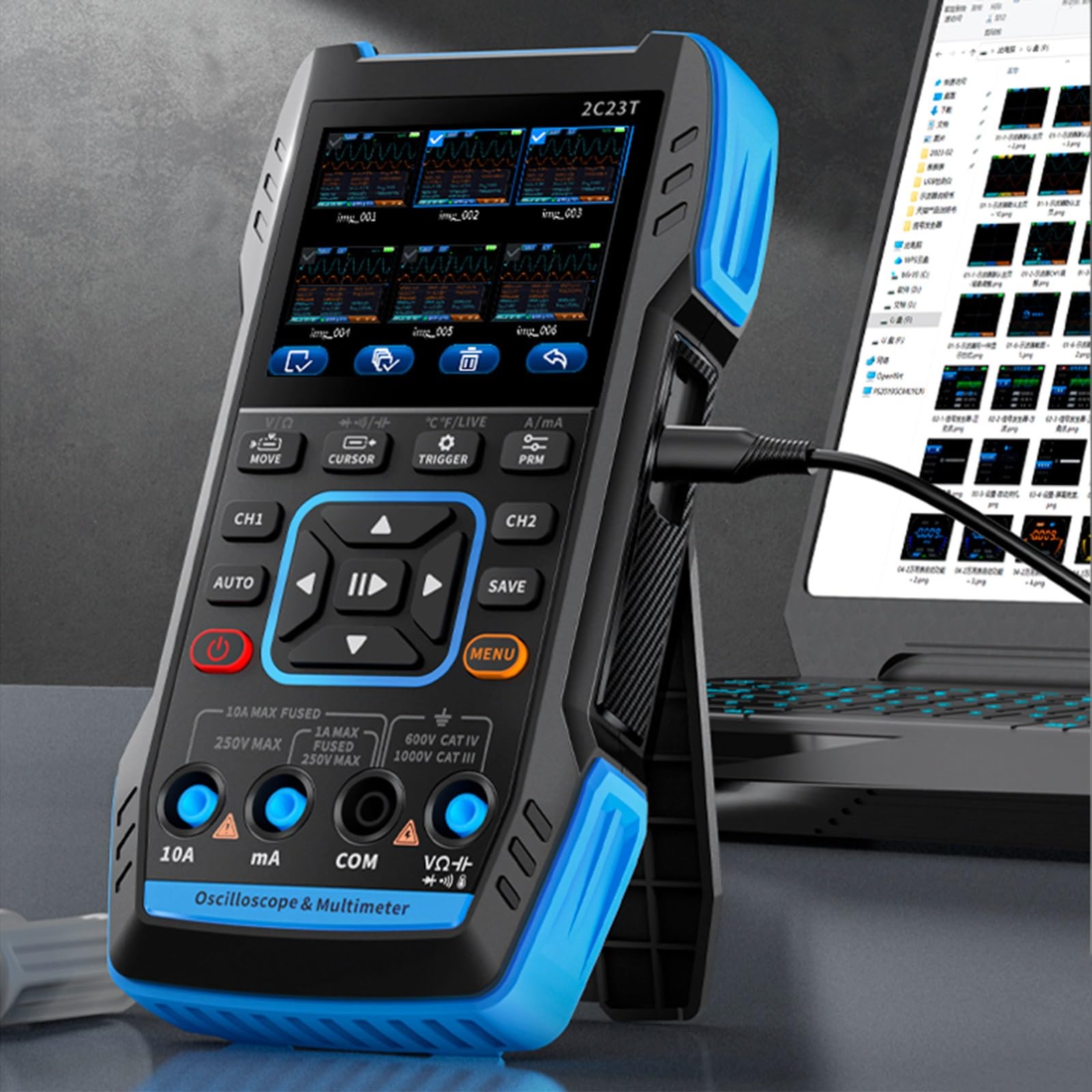 2C23T Oscilloscopio, 3 in 1 Oscilloscopio Digitale/Multimetro/Generatore di Segnale DDS, 2 Canali, 10MHz, Frequenza di campionamento 50 MSPS, 9999 Conteggi