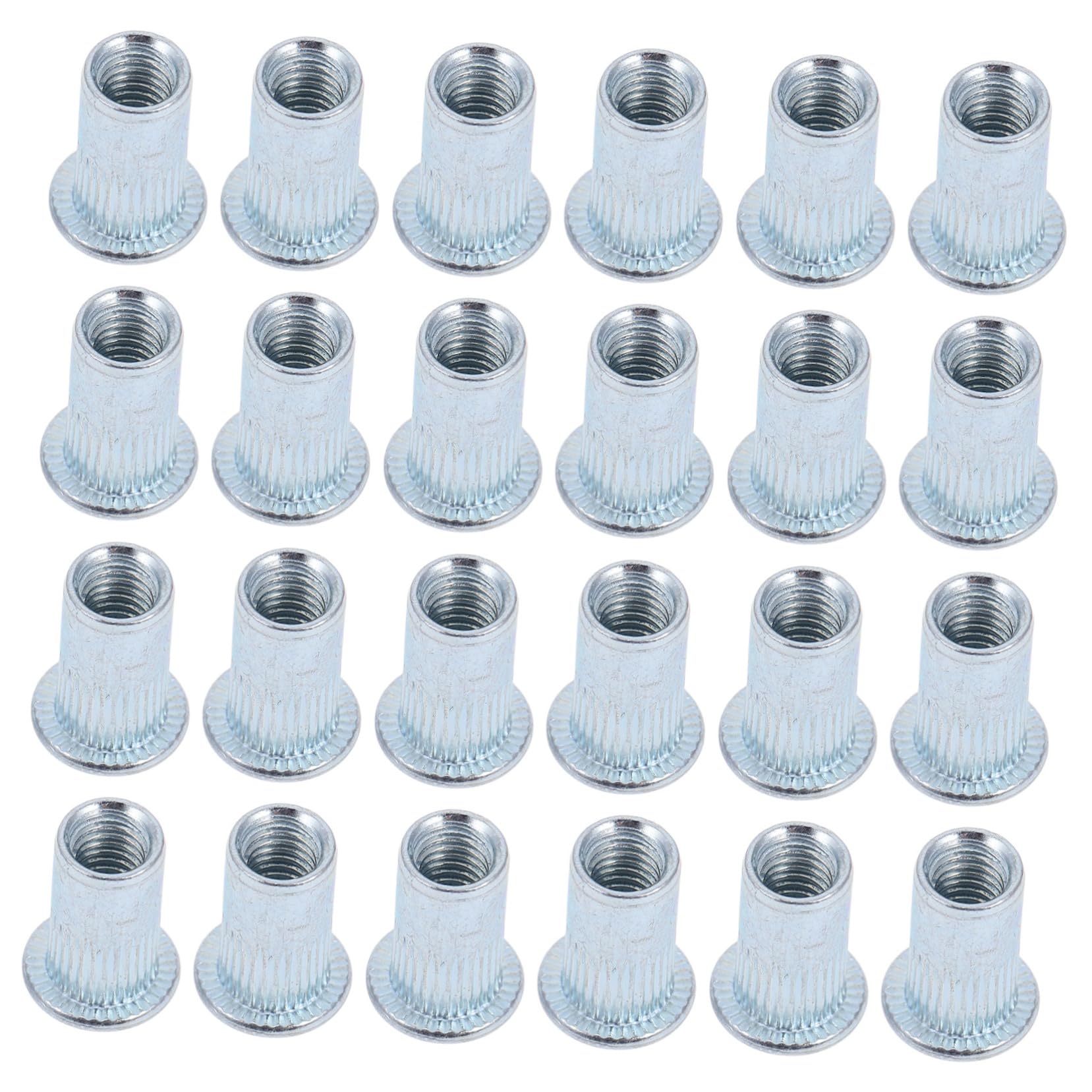 Cabilock 100pcs Threaded Rivet Nuts Tool Zinc Alloy Flat Head Insert Nuts with Aesthetic Knurled Design and Reliable for Various Projects and Applications