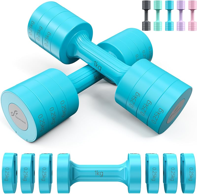 Sportneer Állítható Súlyzó Szett 1-2,5 kg Nőknek, 4 az 1-ben Edzéshez - Aqua blue