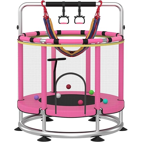 Trampoline for Kids, 48in Indoor Outdoor Toddler Trampoline with Net, 48" Adjustable Baby Toddler Trampolines 2YDPJ-Pink-48in