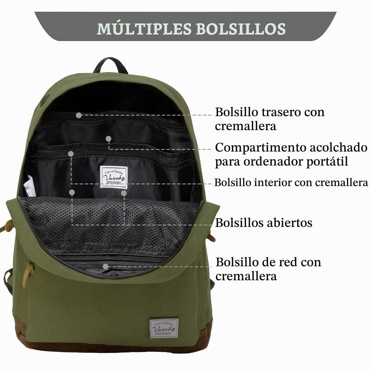 VASCHY Mochila Escolar 23L para Adolescente Universidad Uso Casual Viaje
