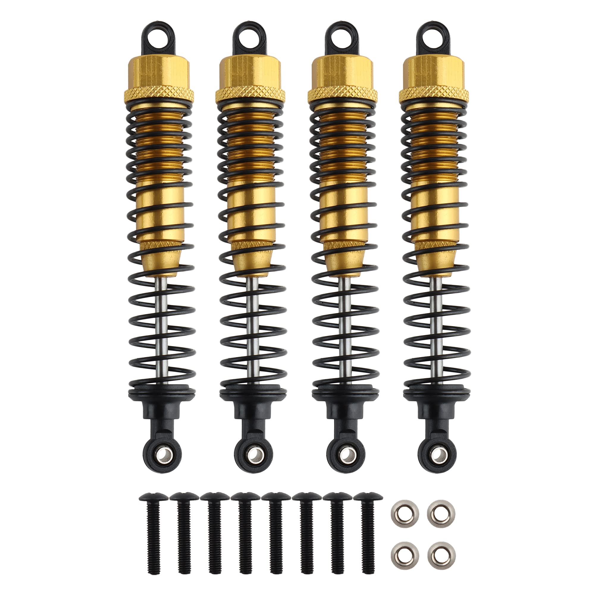 GDOOL Front Rear RC Shock Absorber, 4-Pack Shock Absorber 108004 108mm Oil Adjustable Alloy Aluminum Shock for 1:10 HSP Redcat Volcano EXP/Pro Volcano S30 Truck Upgraded Hop-up(Gold)