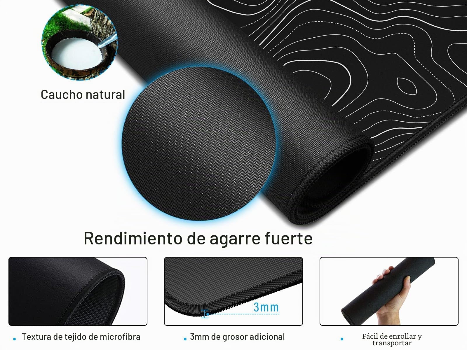 JIALONG Alfombrilla Raton Gaming Grande XXL 900x400mm Lavable Base Caucho Topografía Negra