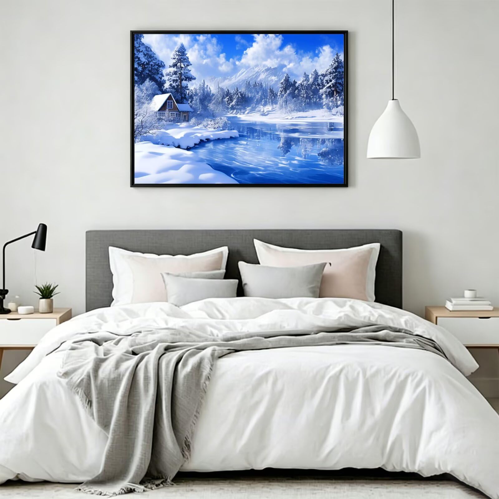 Pintar por Numeros nieve Pinturas Acrilicas bosque Pintura por Numeros Adultos Lienzos para Pintar, Pintura Acrilica Manualidades, Decoración para Hogar, Regalos Cumpleaños, 90x120cm Sin Marco, q-908