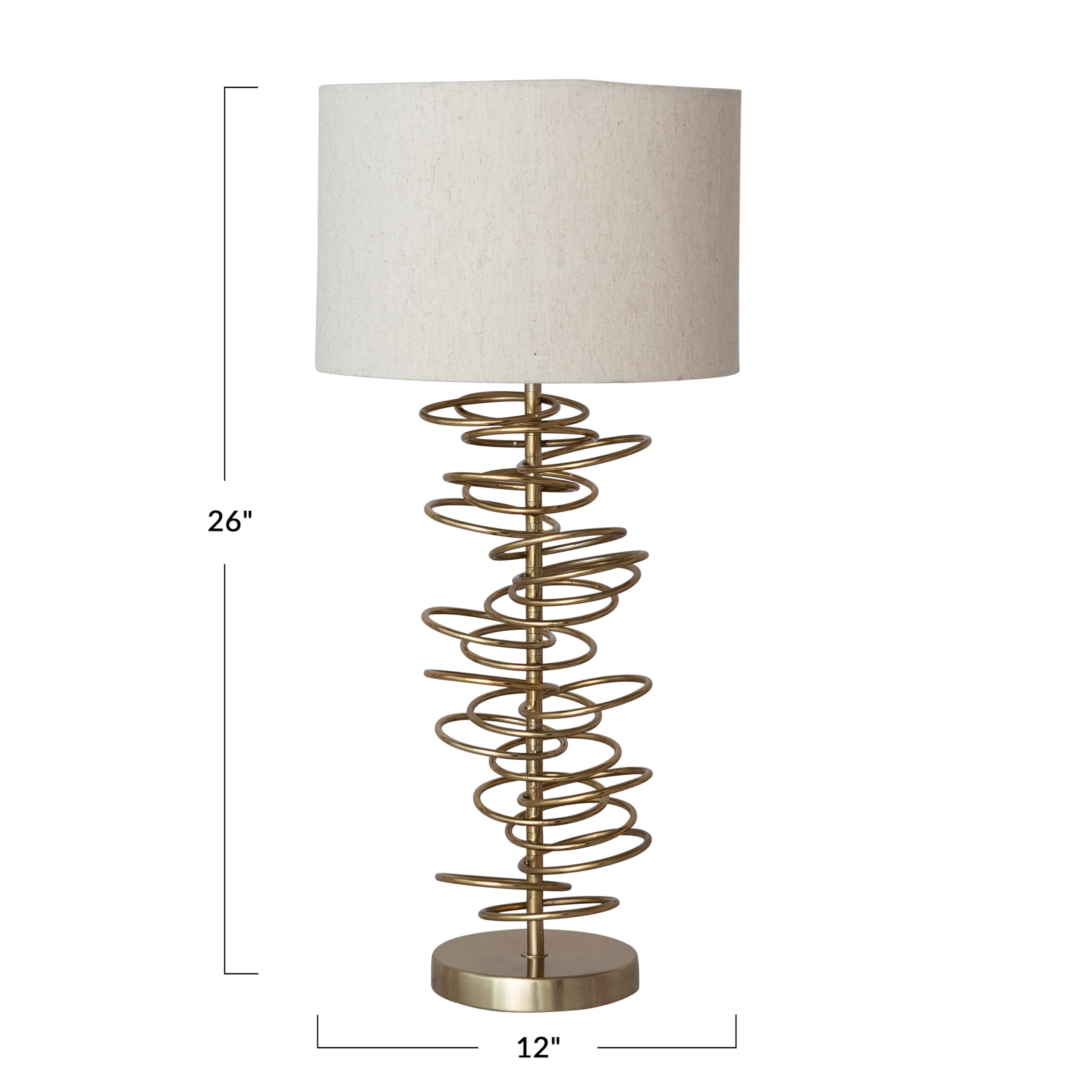 Creative Co-Op Round Metal Wire Circles Table Lamp with Linen Shade, Gold Finish and Natural