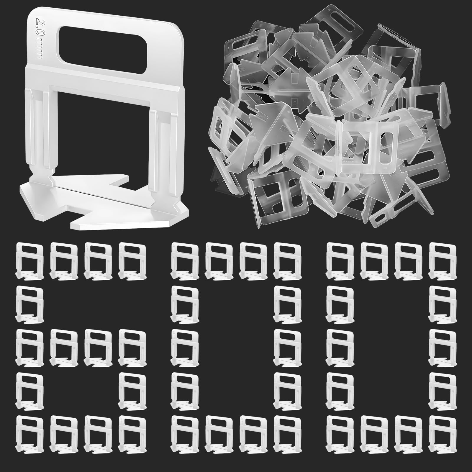 Suqurtom White 600Pcs 2Mm Tile Leveling System Clips - Tiles Leveler Spacers, Positioning Spacer For Wall Floor Ceramic Marble Natural Stone Installation