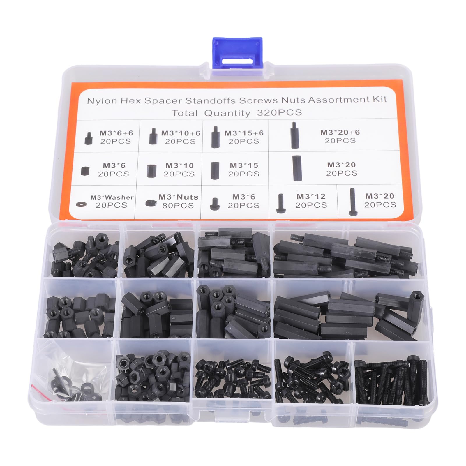 Uikios Men's B 320Pcs Nylon Hexagonal Standoffs Spacers Screws Nut Flat Washers Assortt Set For Circuit Oard And Computer Uilding Fe Nylon Hexagonal Spacer Standoffs Screws Nut