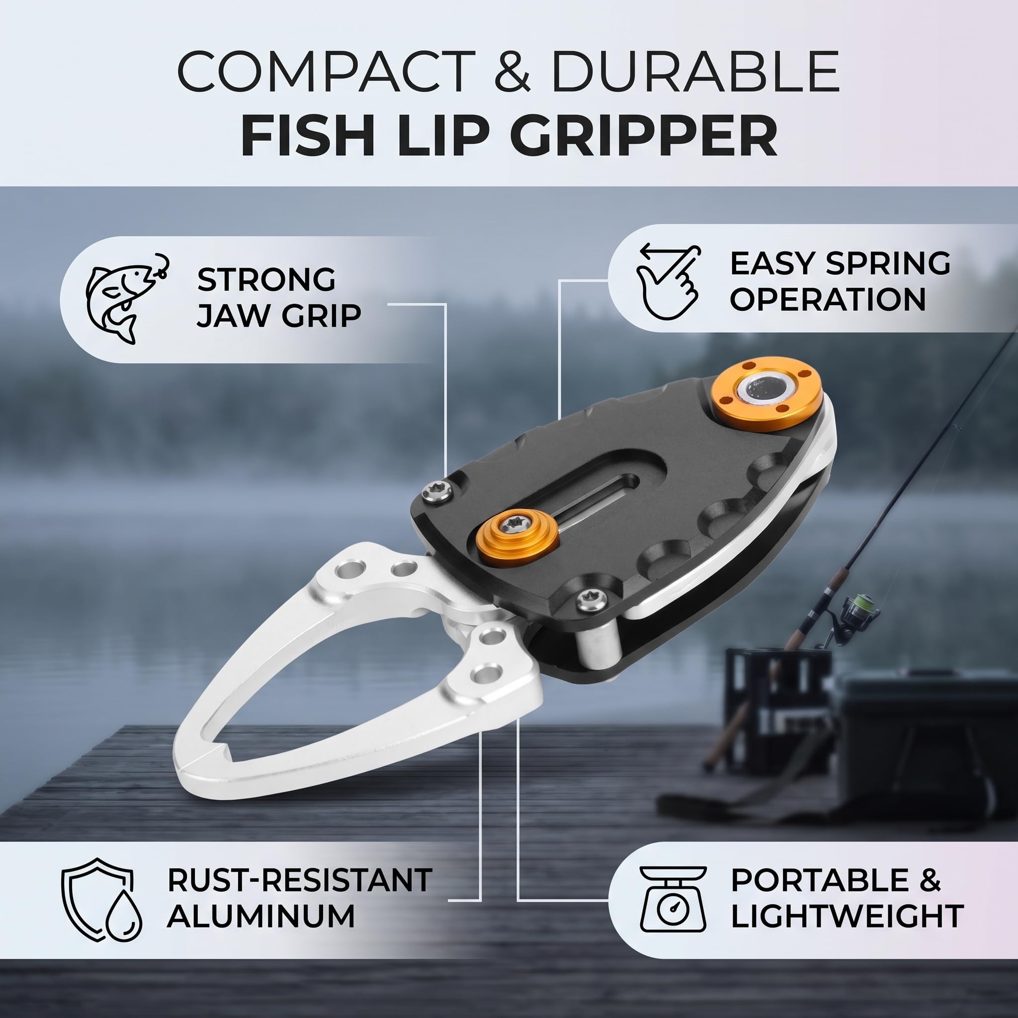 Zerone Fischlippen-Greifer, leicht, tragbar, Aluminiumlegierung, Angellippe, Meer, Salzwasser, Fisch, Greifzange, schwarz