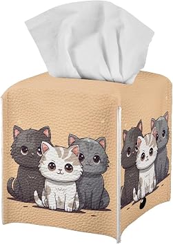 ZFRXIGN Cat Tissue Box Covers Home Decorative Leather Tissue Box Holder Square Tissue Cube Organizer for Bathrooms, Office, Car, Nightstand, Outdoor Tent, Dining Table Tissue Cover Cute Cartoon Kitten