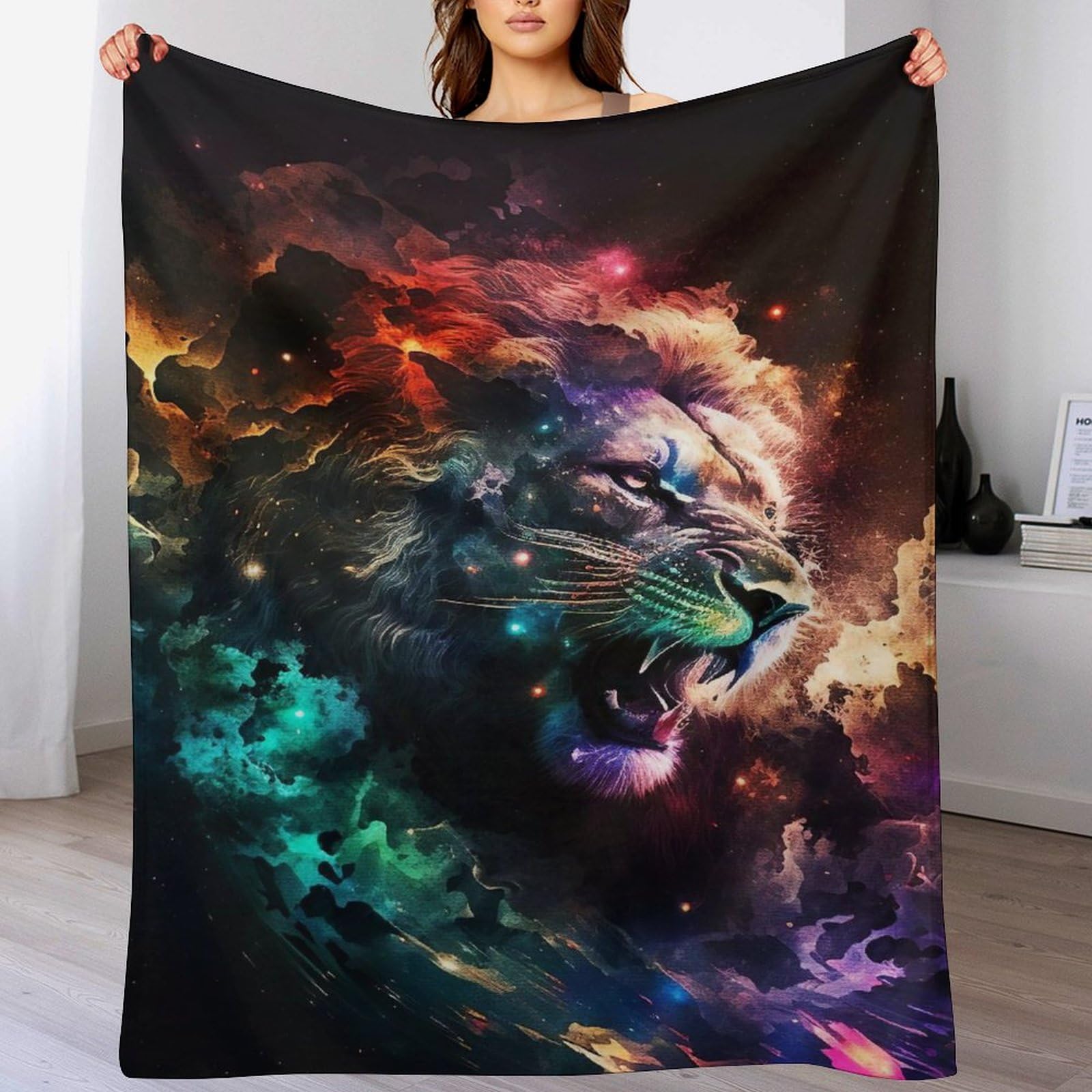 Couverture lion en flannel douce et chaude pour lit et canapé de taille 130x180cm