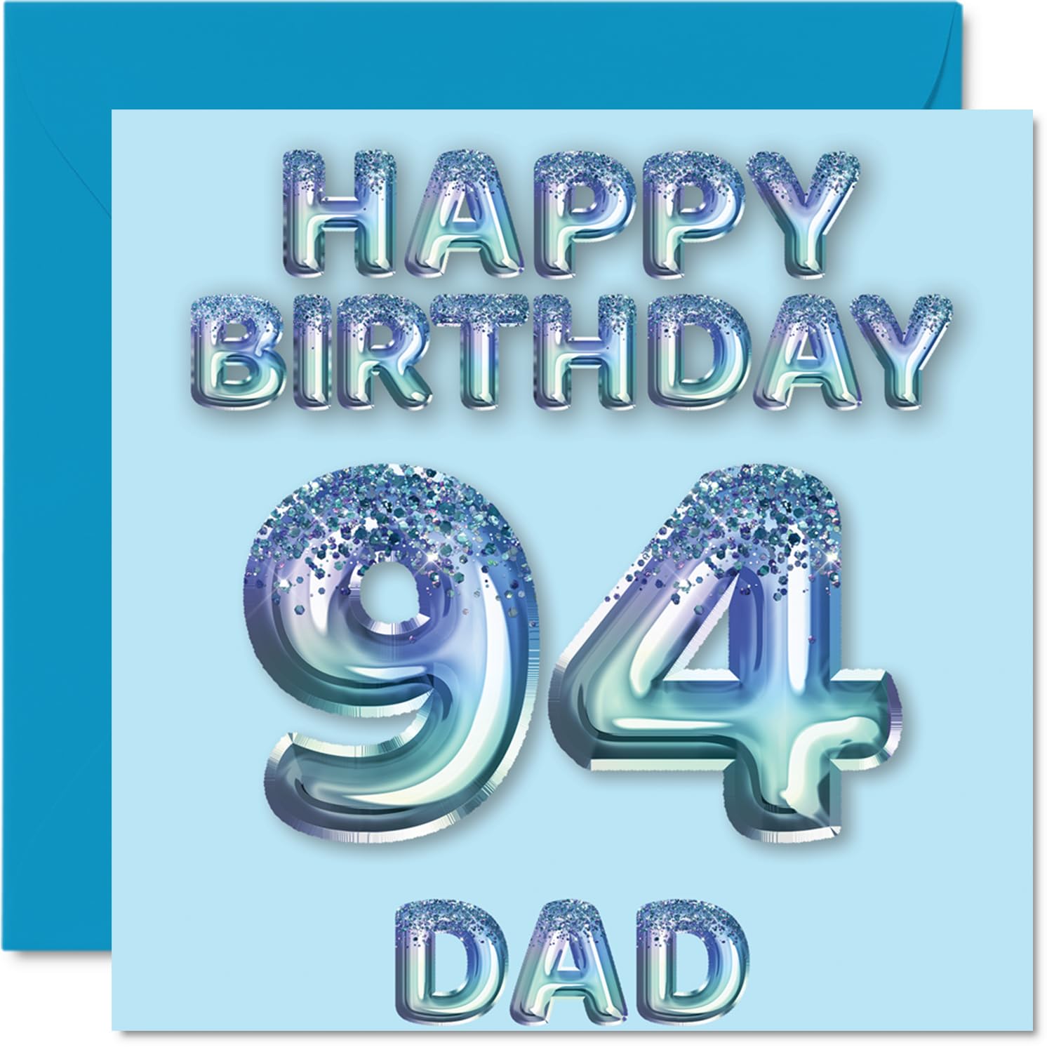 94th Birthday Card for Dad, Blue Glitter Party Balloons
