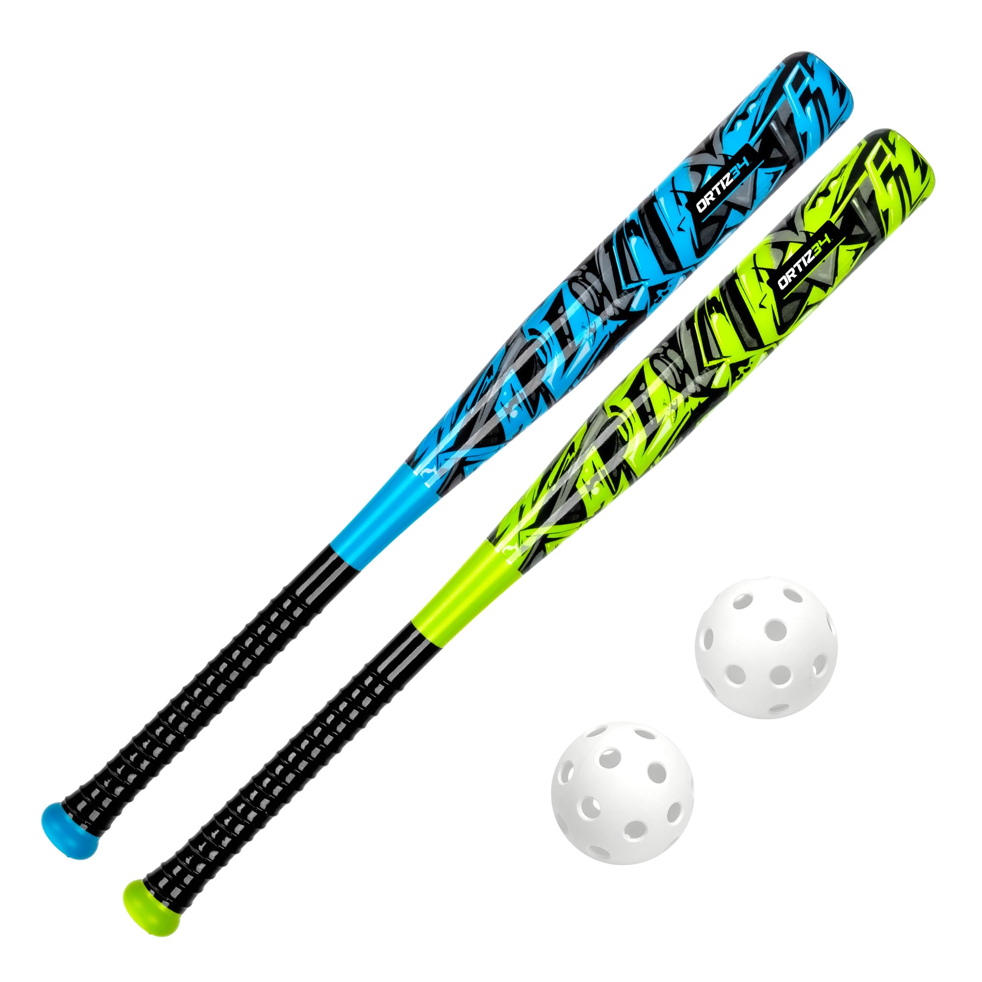Bat & Ball Set - Graffiti Plastic Bat & Ball Homerun Set- David Ortiz Backyard Baseball Set for Youth, Kids, Teenagers, Adults (Bat & Ball Set, Blue) Blue/Volt 2 Pack Bat & Ball Set