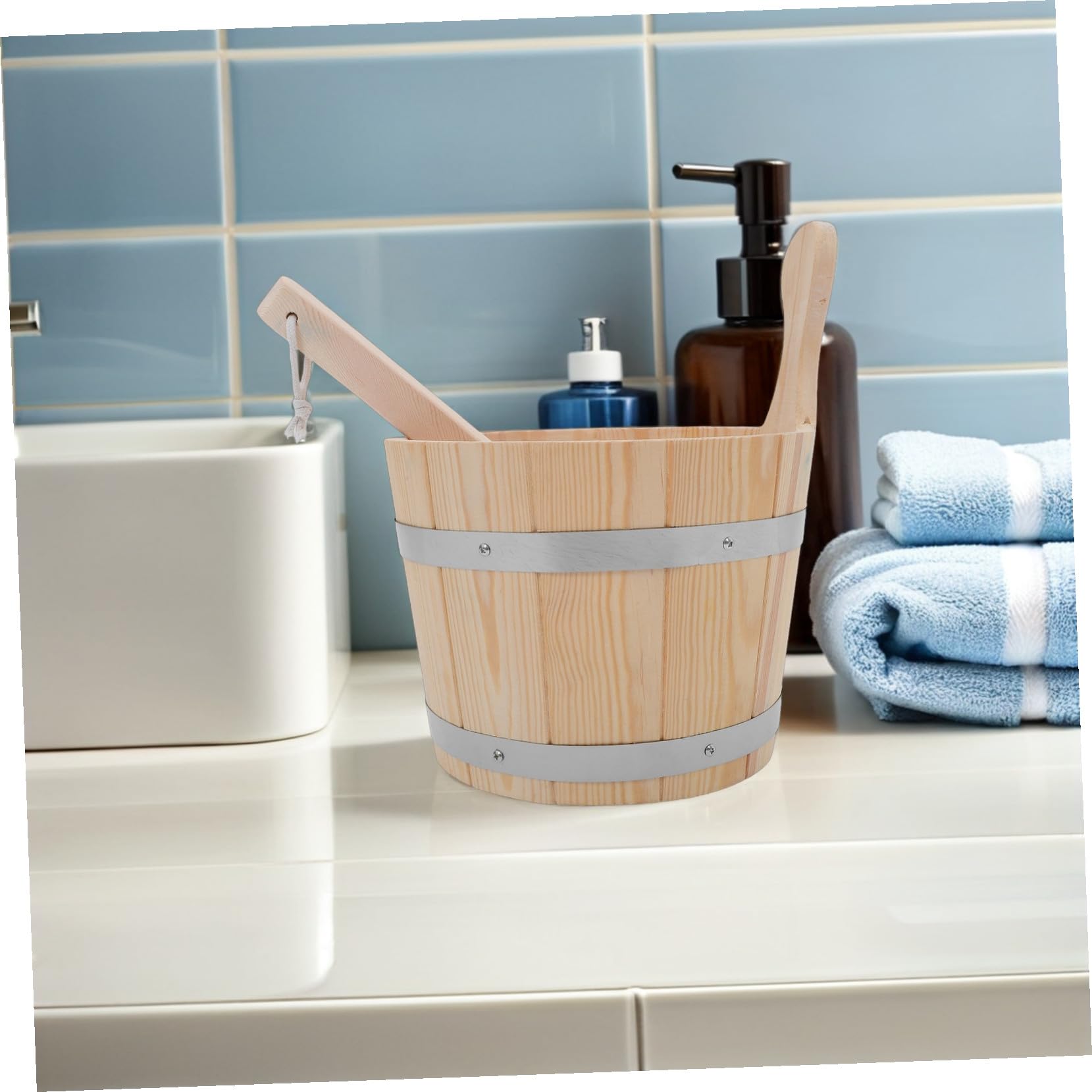 Supvox Saunaeimer Aus Holz Fassungsvermögen Mit Holzschaufel Dampfbadeimer Wasserschöpfer Für Spa-entspannung Badefass Mit Fasslöffelset Für Gartenkelle Und Wasserschöpfer