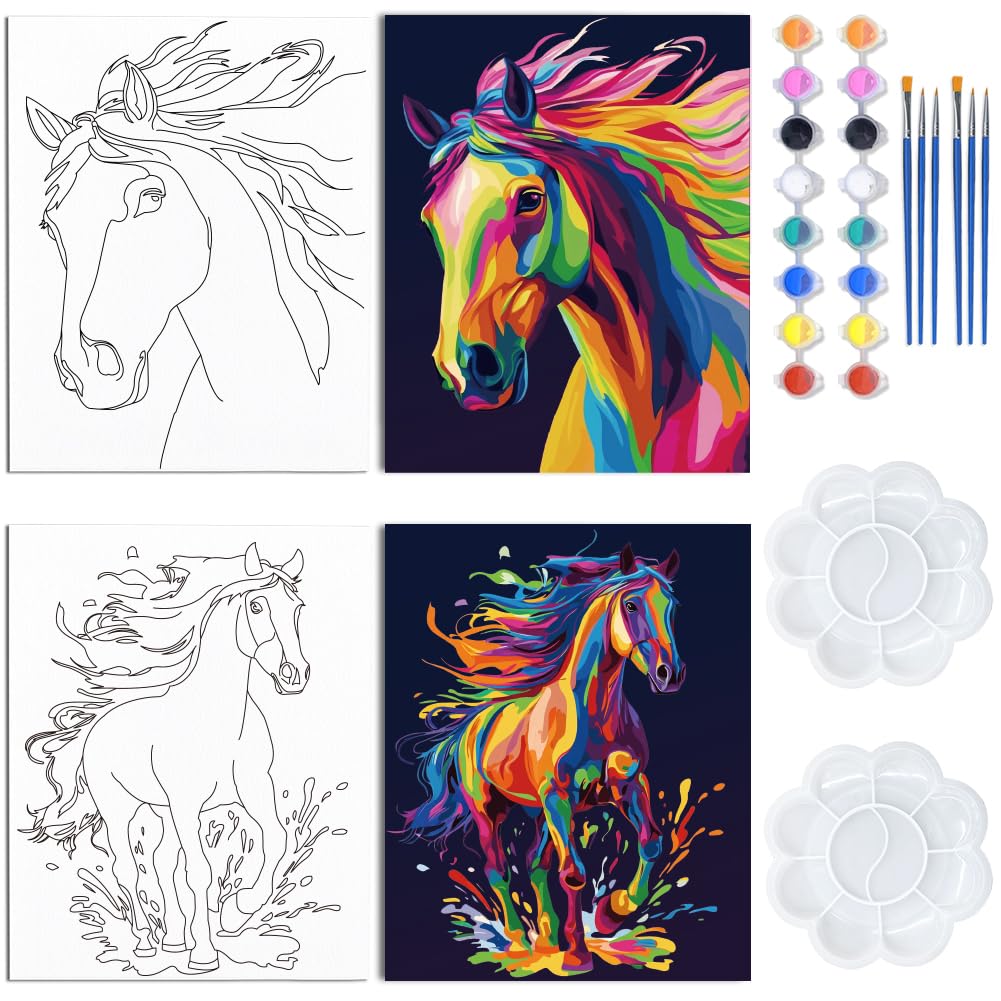 Toile pré-imprimée cheval coloré pour apprendre la peinture sans savoir dessiner