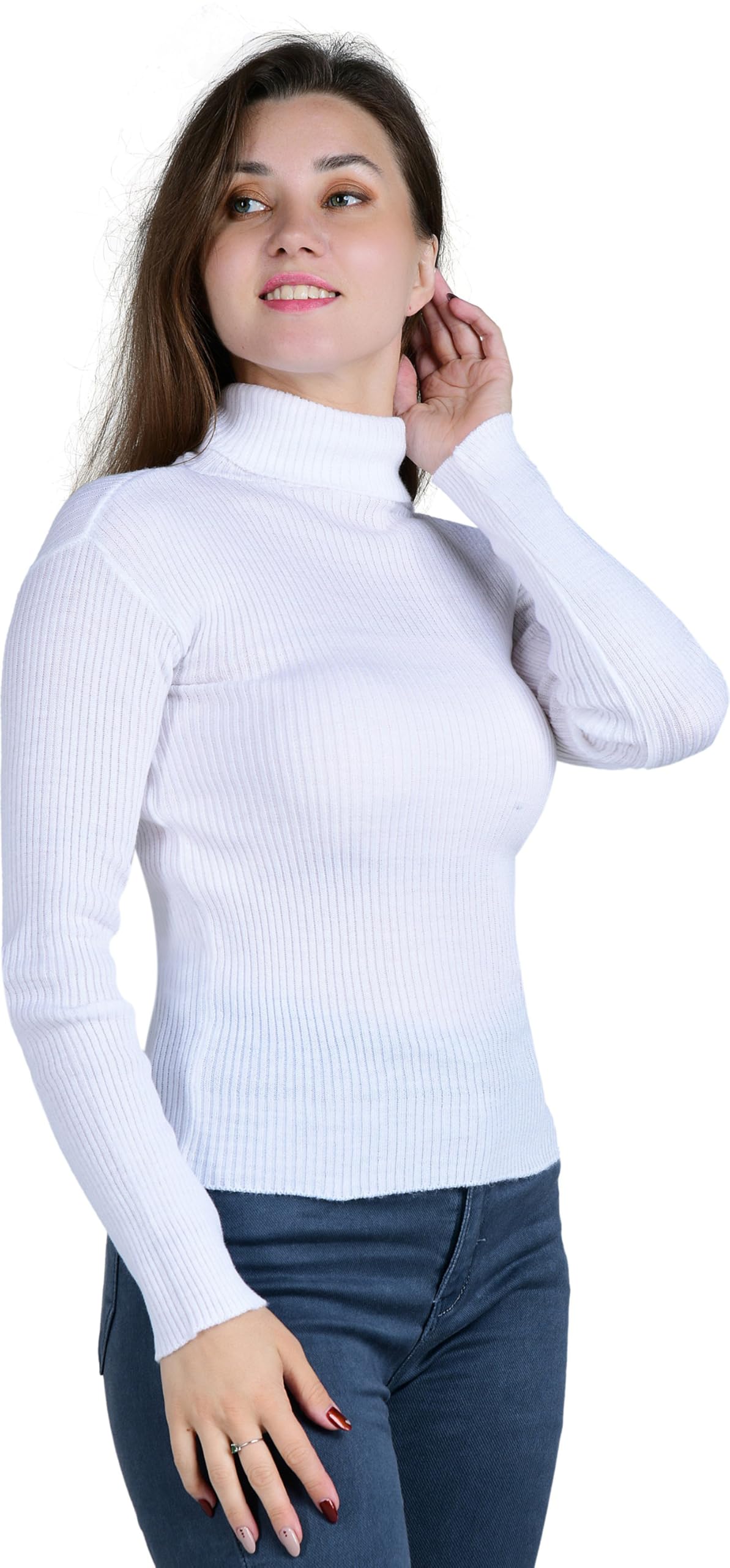 YOUTHQUAKE Acrylic Women's Winter Season Highneck Full Sleeves/Sweater Pullover/Womens Turtle Neck/White Highneck Large - Image 4 thumbnail