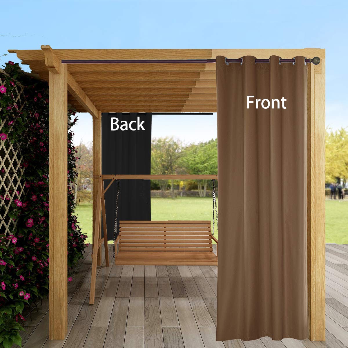 ele ELEOPTION Lot de 2 Rideaux d'extérieur imperméable, Opaque, Coupe-Vent, Protection UV, Rideaux pour Balcon, Jardin et Cour (Marron, 137 x 275 cm)