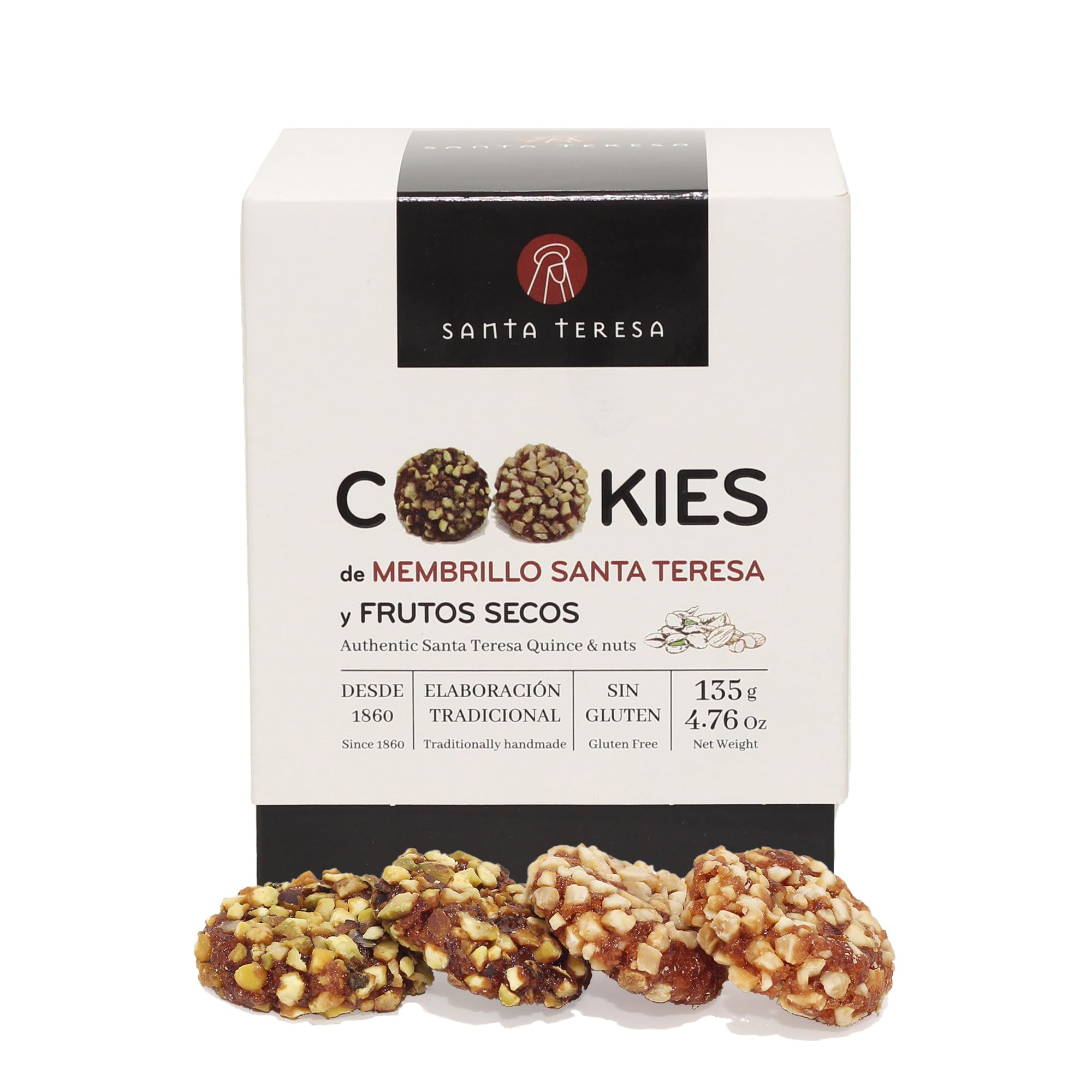 Santa Teresa - Pack de 6 estuches de Cookies de Membrillo recubiertas de Pistacho y Almendra. Sin Gluten. Apto para Veganos. 135g x 6 unidades