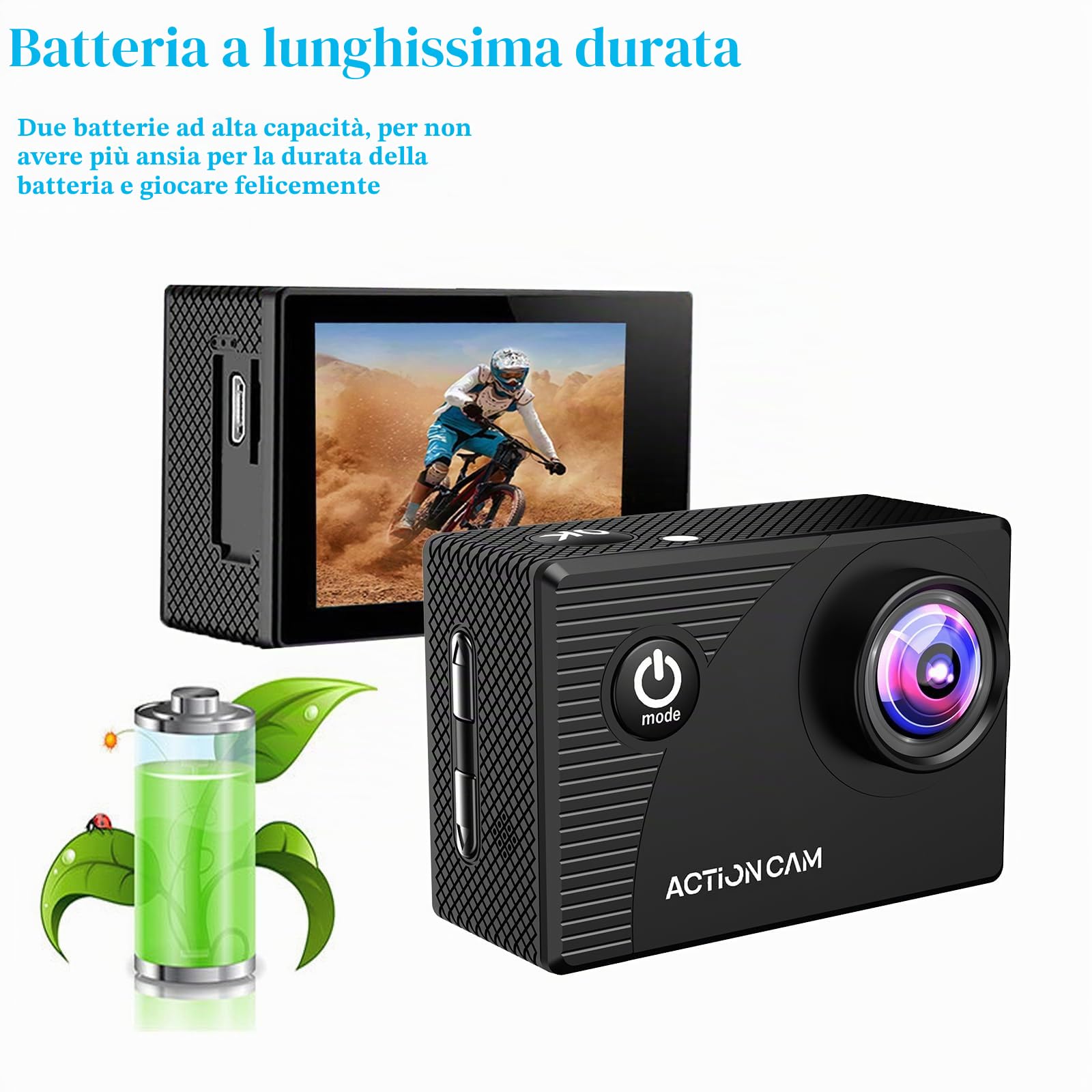 Xilecam Action Cam 1080P con scheda da 32 GB Telecamera Moto, Macchina Fotografica Subacquea impermeabile 40M, Fotocamera Subacquea con 2 x Batterie Ricaricabili e Kit Accessori（X8000Pro）