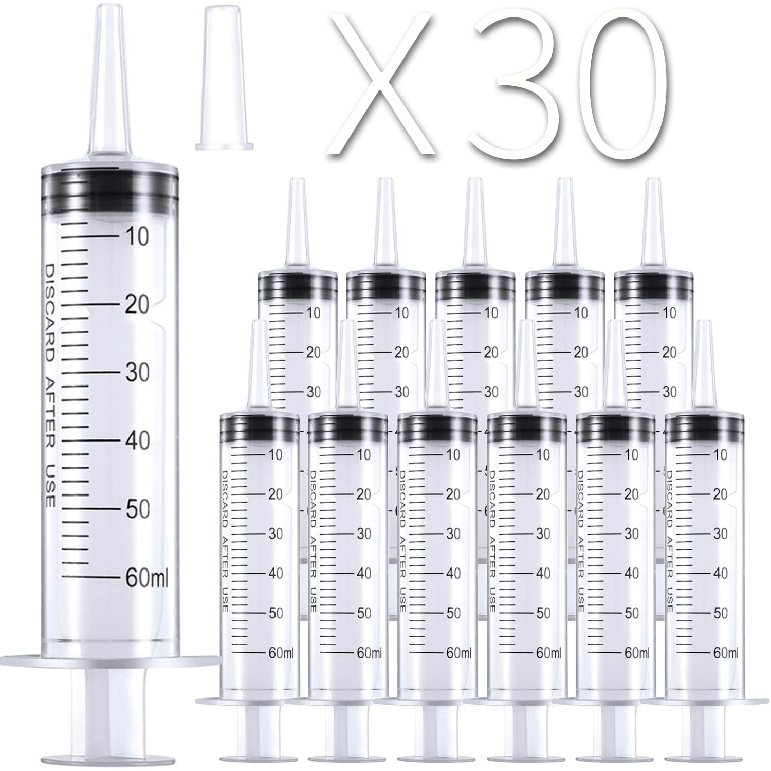 60ml Syringe with Catheter Tip and Cover, Large Plastic Syringe for Liquid, for Scientific Labs, Home Care, Pets Medicine, Jelloshot Food