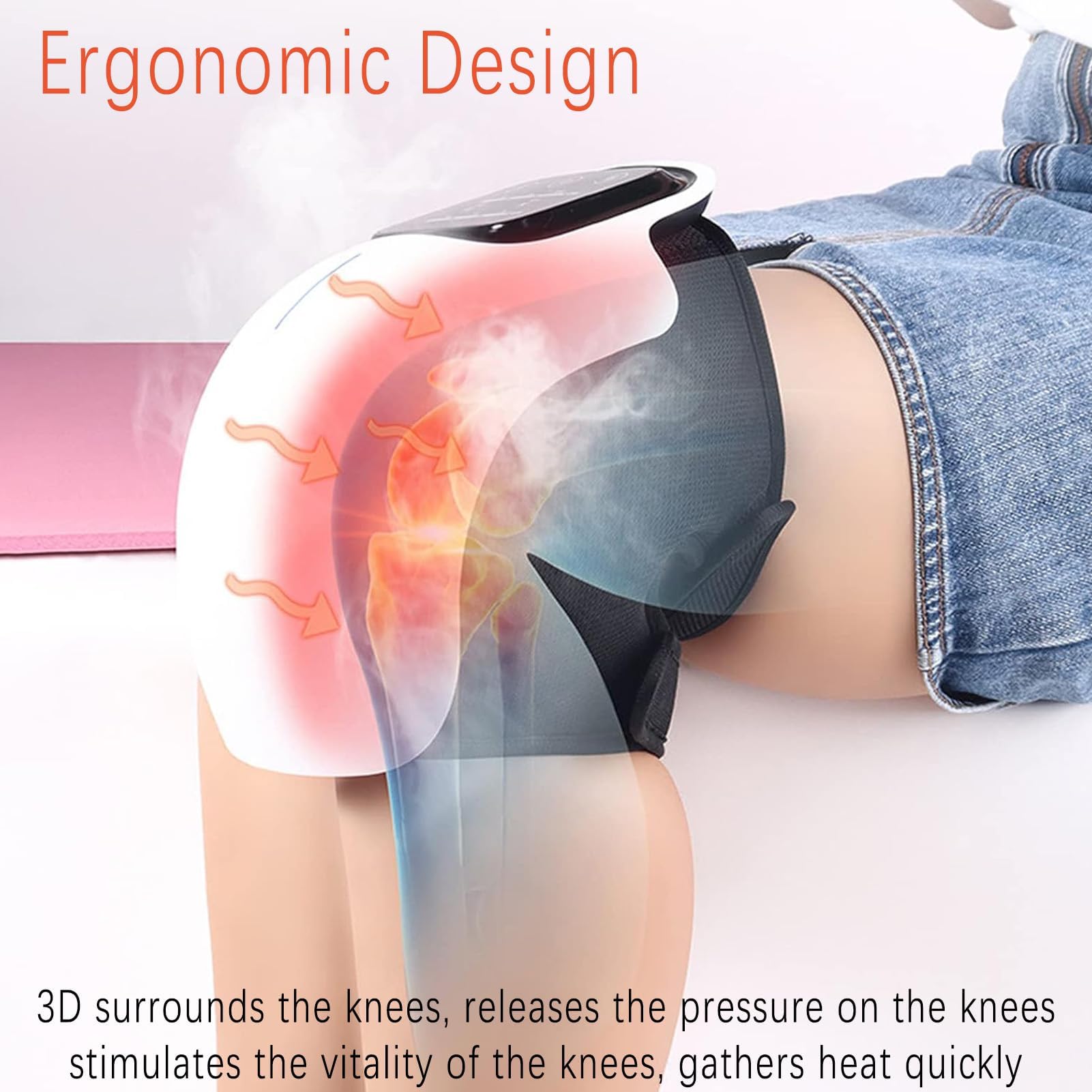Masajeador de Rodilla Inalámbrico, Pantalla LED Grande Inalámbrica Masaje Inteligente de Rodilla Recargable, Ciclo de Calefacción y Vibración, Intensidad Regulable, 1 Articulo
