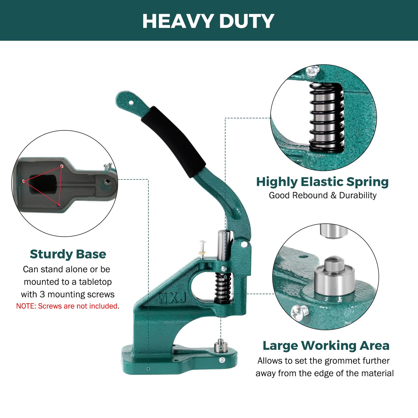 BEAMNOVA Kit de ojales para máquina de prensado manual con 3 troqueles (#0#2#4) de 1/4, 3/8, 1/2 pulgadas (6, 10, 12 mm), 1500 ojales dorados