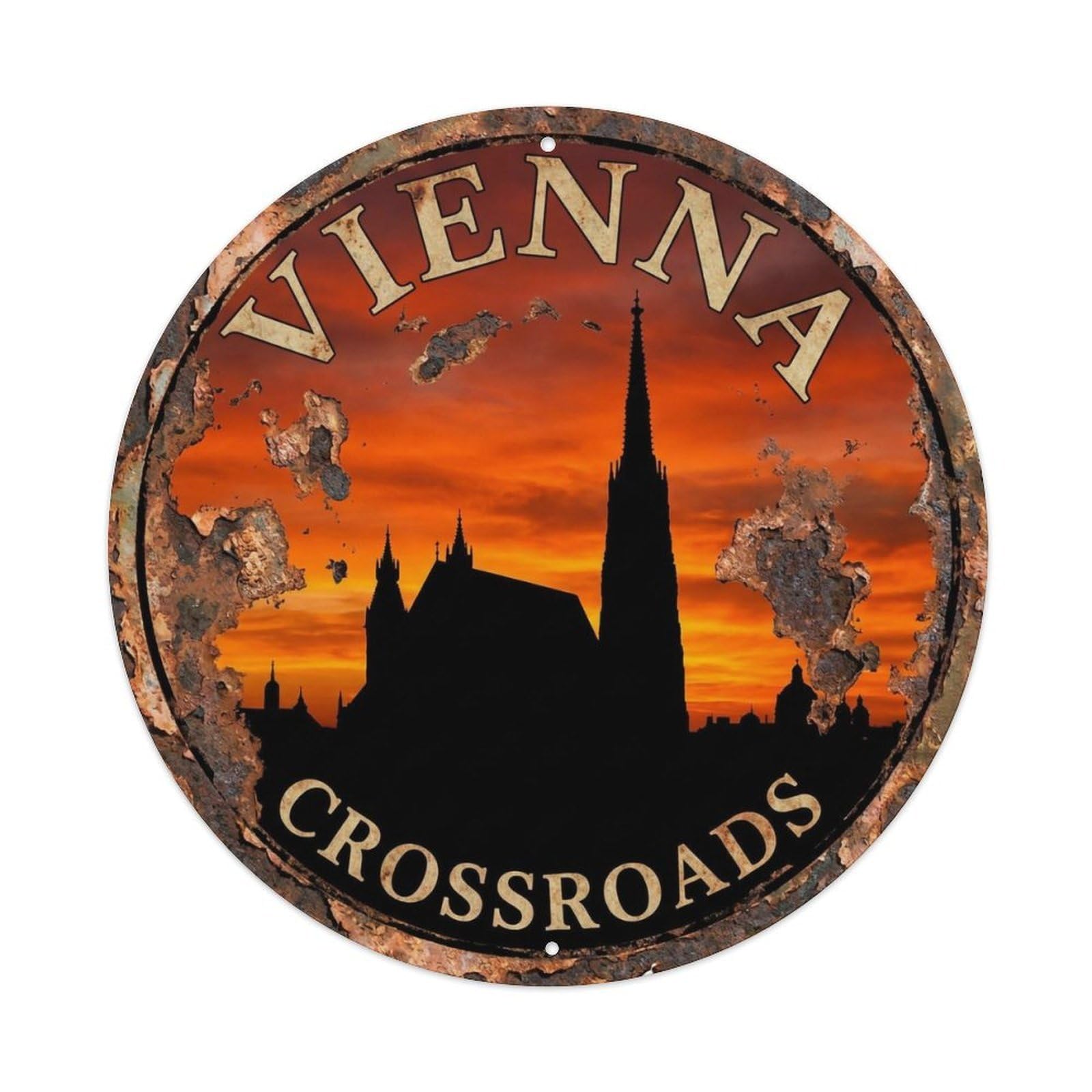 Yrnq 8X8inch Vintage Style Vintage Travel Vienna Austria Hub Metal Tin Sign