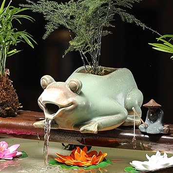 Spitters for Small Ponds, Garden Pond Spitters, with Water Pump and Hose, Outdoor Garden Fountain Spitter Pond Water Feature, Fish Tank Automatic CirculationGreen