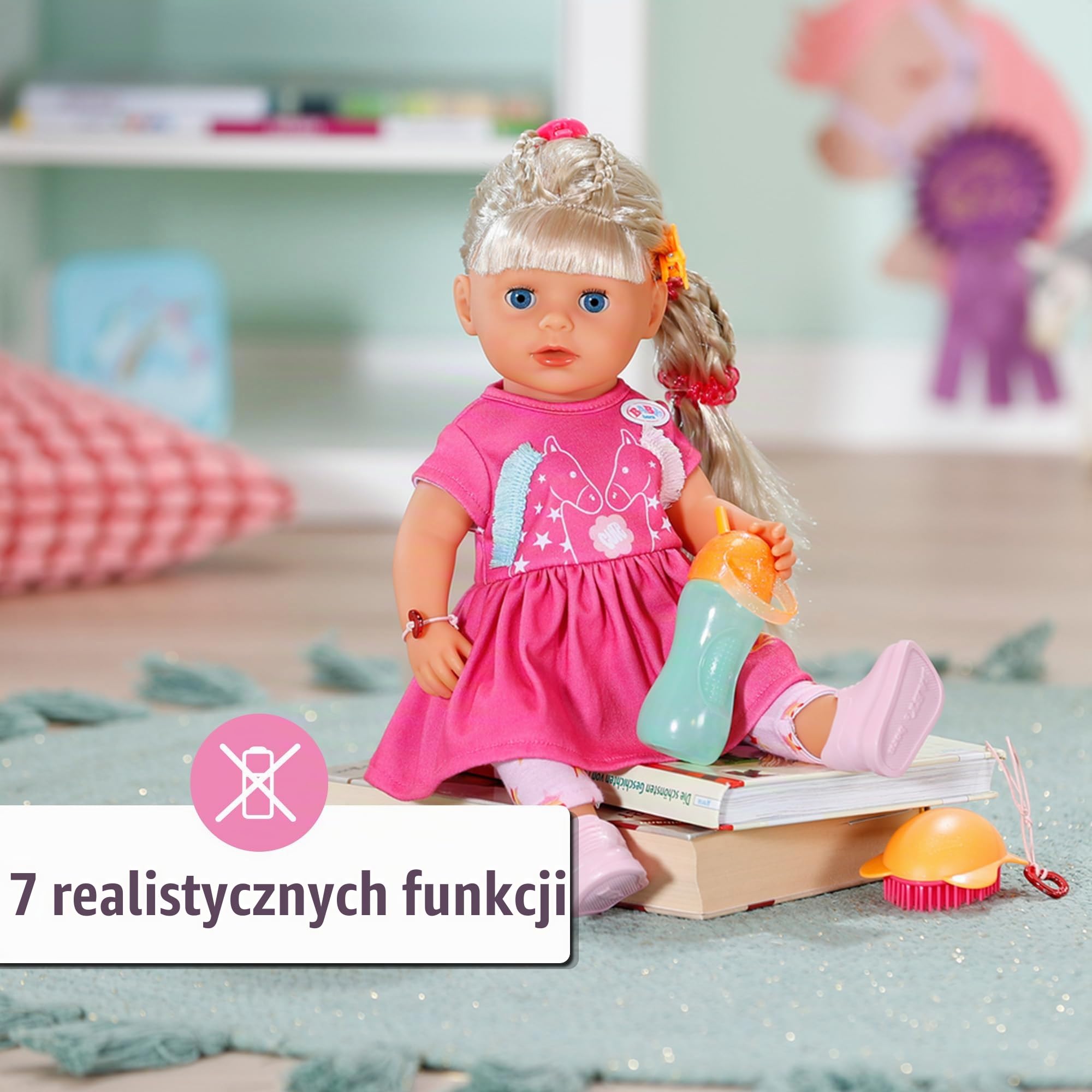 BABY born Sarah, duża lalka o długości 36 cm z długimi włosami i 7 funkcjami, dla dzieci od 3 lat, działa bez baterii, 835722 Zapf Creation