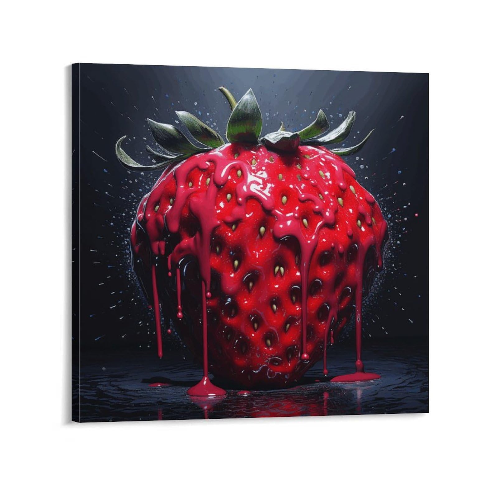 Bright Red Strawberries Canvas Wall Art for Bedroom 28x28inch(70x70cm) Canvas Prints Artwork for Walls Modern Picture Artwork Painting for Living Room Aesthetic Wall Paintings for Bathroom Kitchen Off