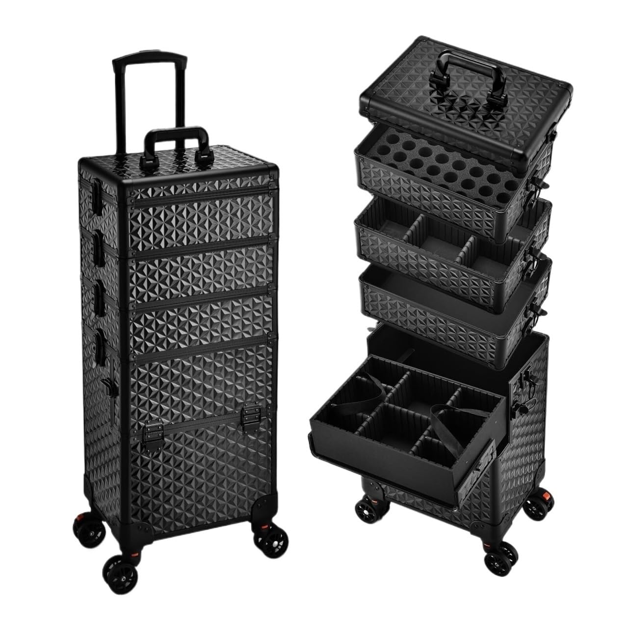 Hair Salon Trolley 4 Tiers Salon Trolley Makeup Box Rolling Cosmetic On Wheels Beauty Storage Case Lockable With Locks Organization