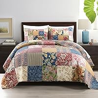 ENASAL Queen Cotton Quilt Set Reversible Real Patchwork Bedspread Vintage Floral 3-Piece Bedding Coverlet