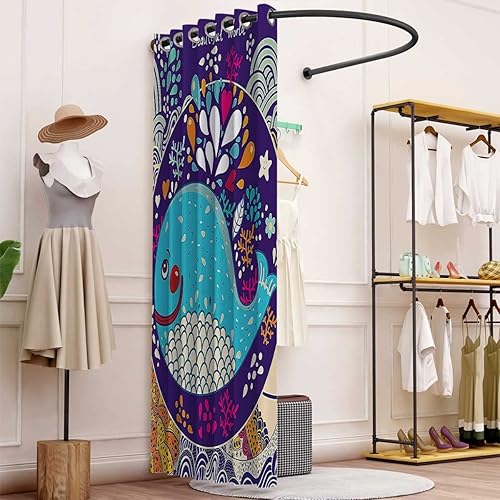 Miniatura 10 de Cortinas abstractas para sala de estar, 1 panel, 51 pulgadas de ancho x 63 pulgadas de alto, color azul pálido y blanco