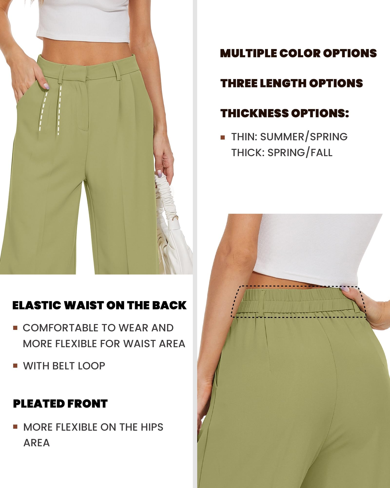 FUNYYZO Wide Leg Pants Women's High Elastic Waisted in The Back Business Work Trousers Long Straight Suit Pants