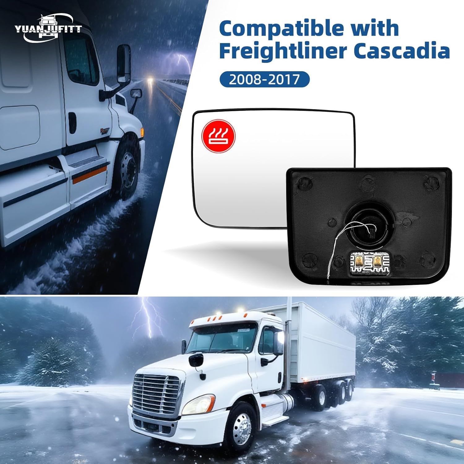 Heated Lower Mirror Glass for Freightliner Cascadia 2008-2017 Door Wide Angle Convex Mirror Glasses TL28717A, 28717A,28717 Freightliner Cascadia Accessories