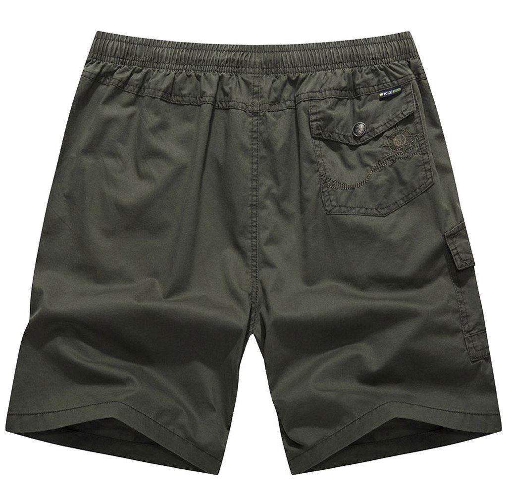 YGT Men's Cotton Full Elastic Waist Sport Pants Cargo Performance Baseline Short Army Green