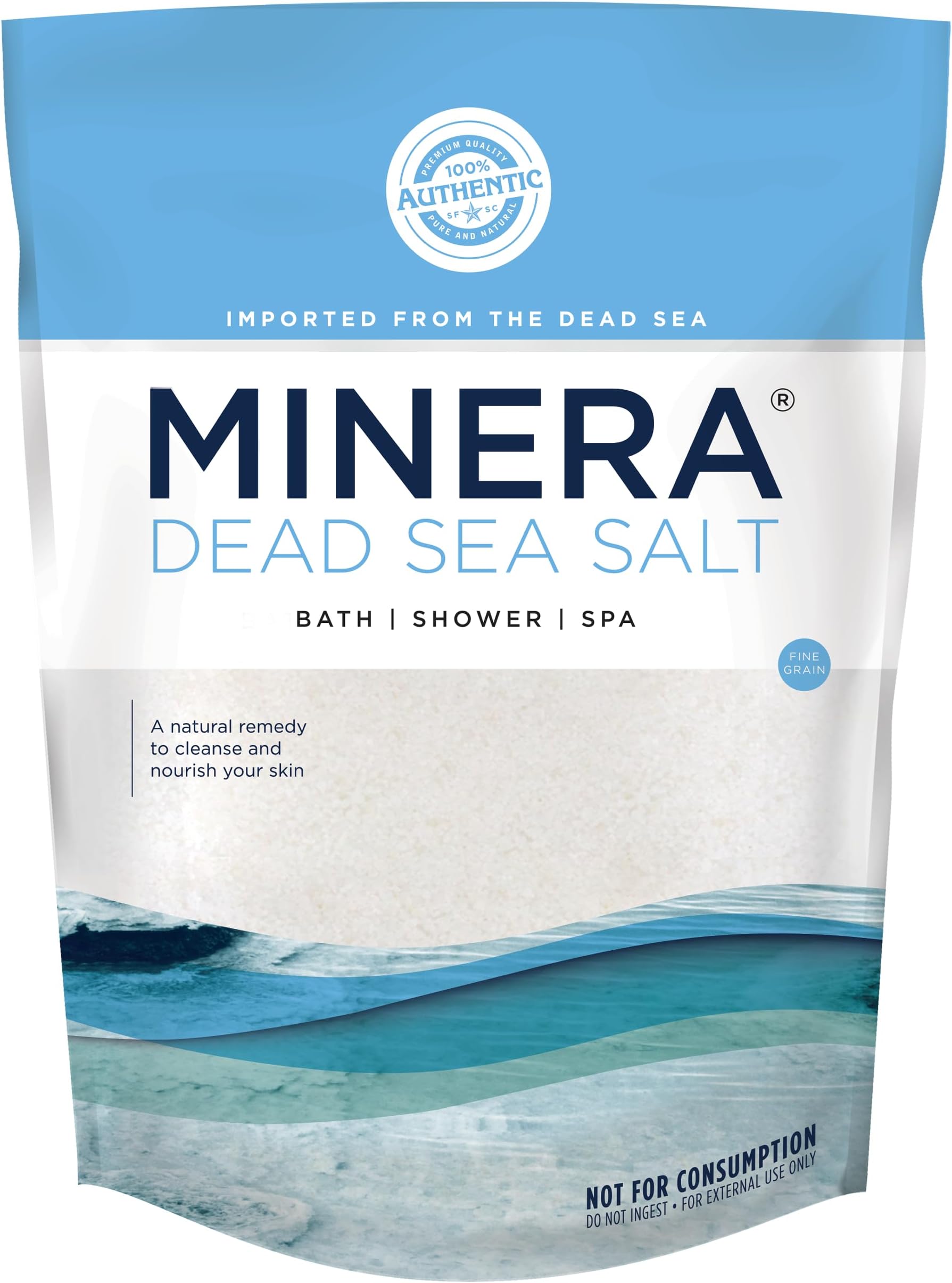 Minera Fine Grain Dead Sea Salt for Bath & Soaking – 19 lbs, Fast-Dissolving, 100% Pure & Natural, Unscented, Skin-Nourishing Bulk Sea Salt
