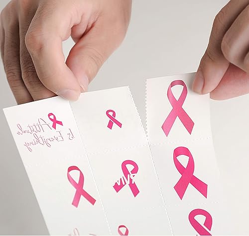 Miniatura 3 de 144 tatuajes de cinta rosa para concientización del cáncer de mama recuerdos de regalos para caminar, equipo de fútbol, correr, recaudación de fondos